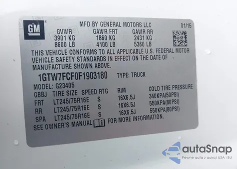 2015 GMC Savana 2500 Work Van from USA, damaged, VIN 1GTW7FCF0F1903180